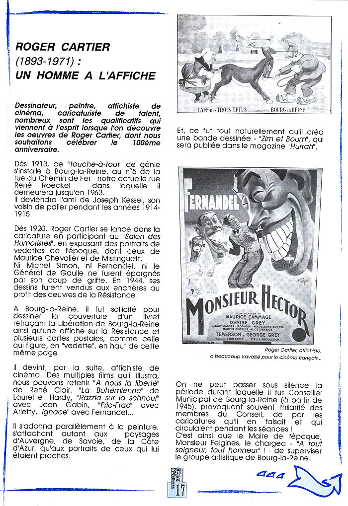CARTIER Roger, dessinateur, affichiste : les grands personnages inhumés à Bourg-la-Reine