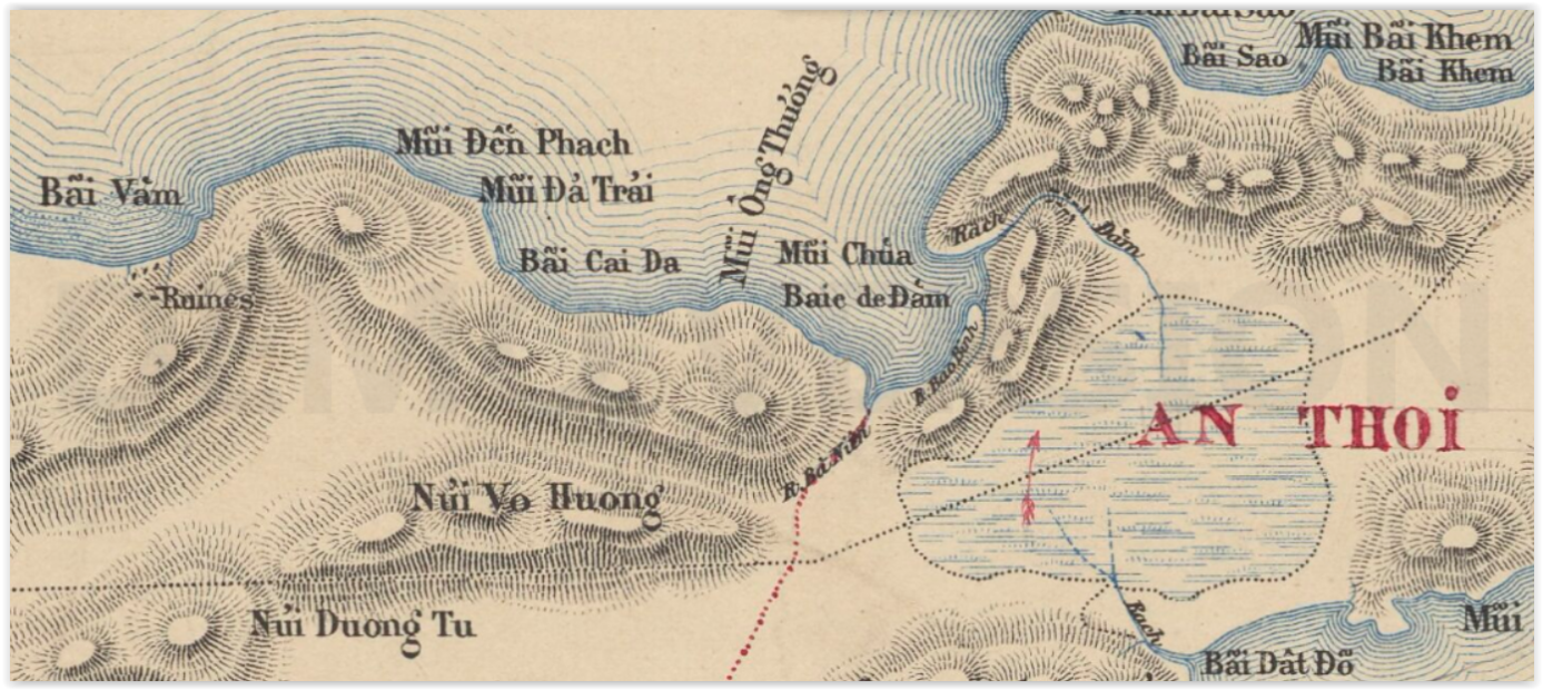 C:\Users\CHAPLAIN\Desktop\HISTOIRE DU CAFE AU VIETNAM\1868-1878 LES PREMIERES PLANTATIONS\22a 1897 Cochinchine française. Arrondissement d'Hatien. Plan topographique de l'ile de Phu-Quoc..PNG